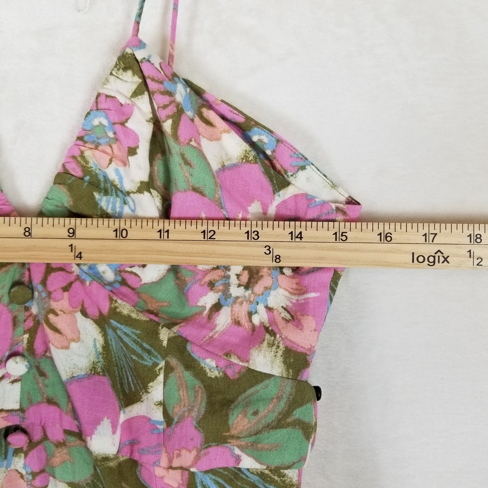 Zara Midi Dress Women Small Pink Floral Linen Blend Halter Button Front Boho - Picture 8 of 10